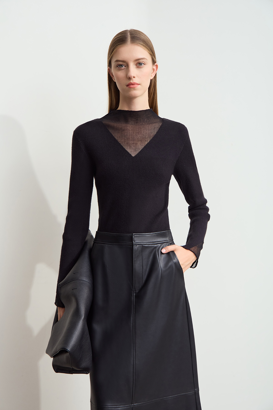 Slightly Sheer Spliced Sweater|AMII-AMII.com