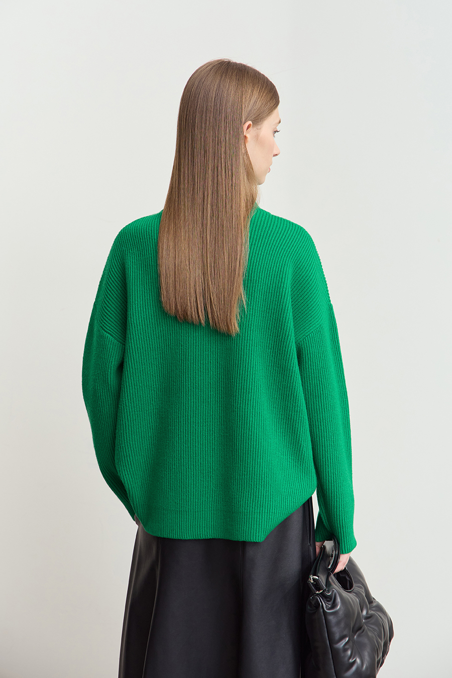 Overlapping High Neck Drop Shoulder Sweater|AMII-AMII.com