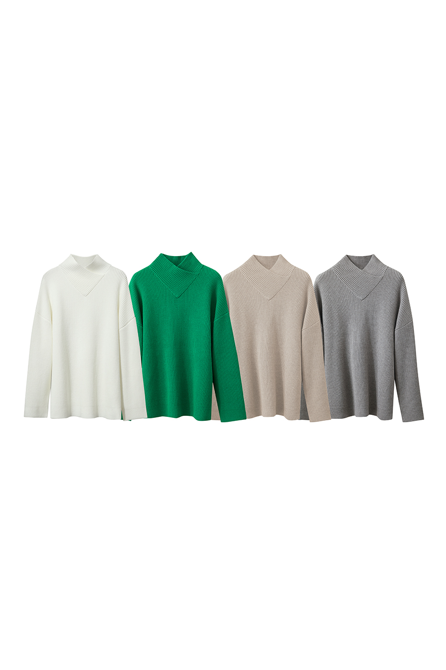 Overlapping High Neck Drop Shoulder Sweater|AMII-AMII.com