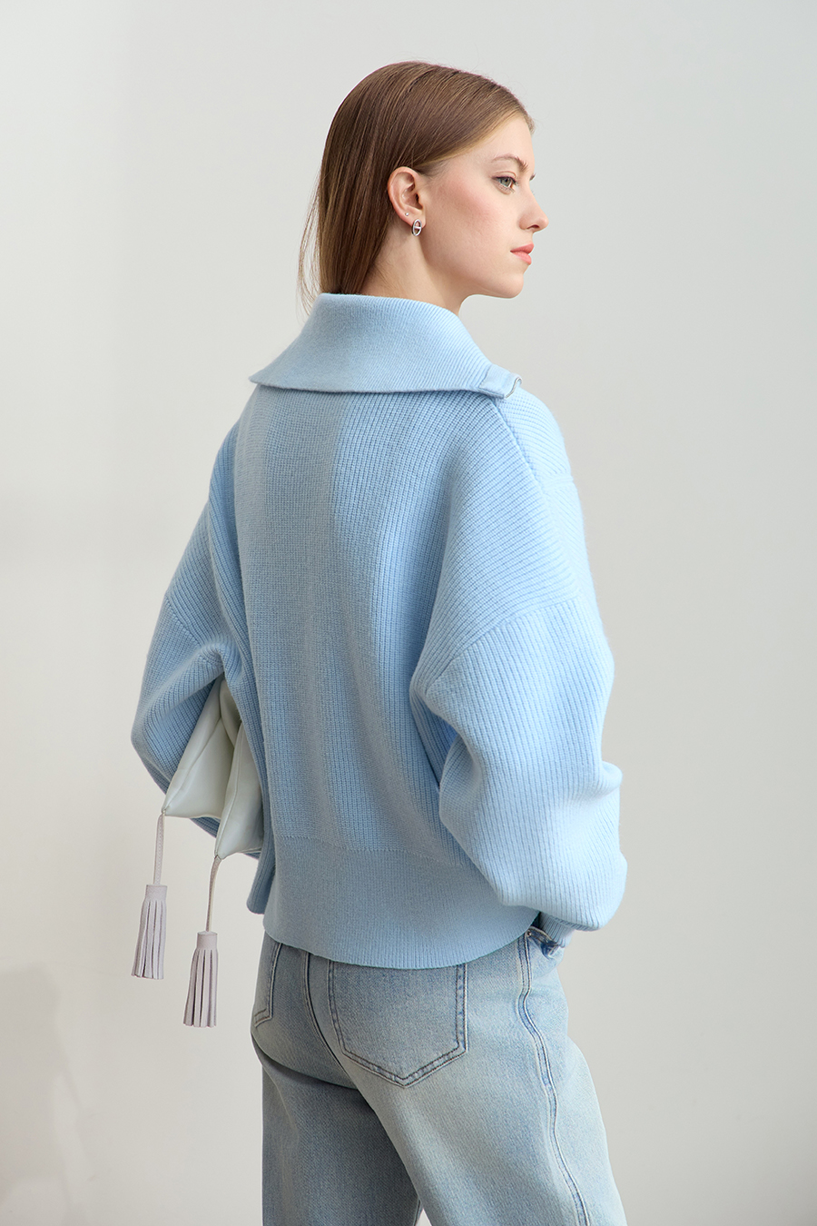 Lapel Zip-Up Knit Cardigan