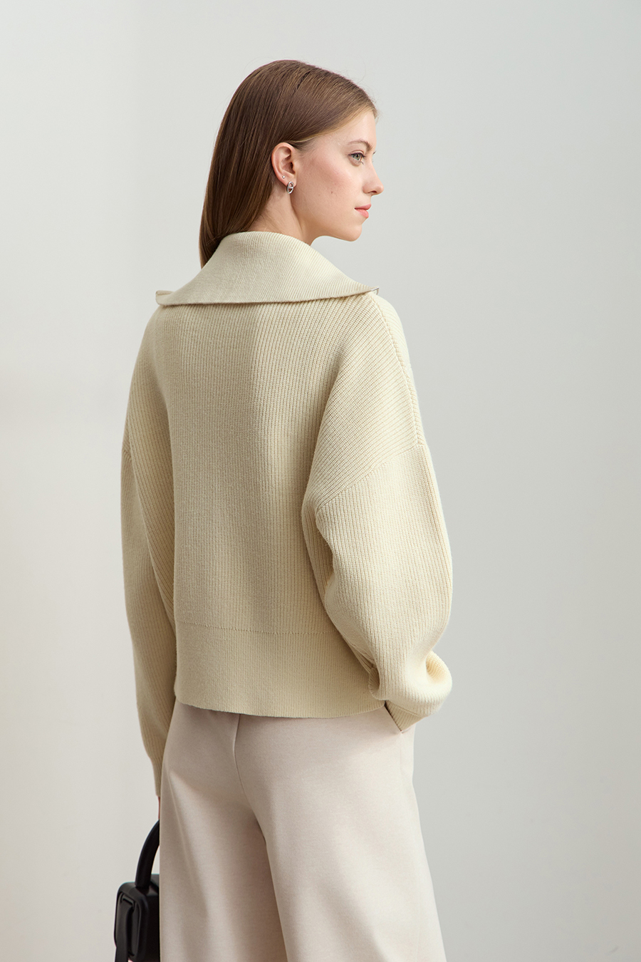 Lapel Zip-Up Knit Cardigan