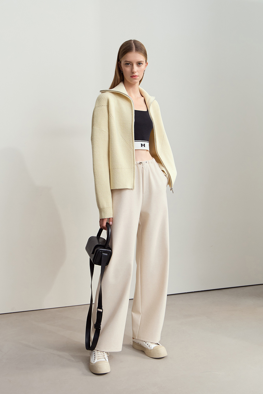 Lapel Zip-Up Knit Cardigan