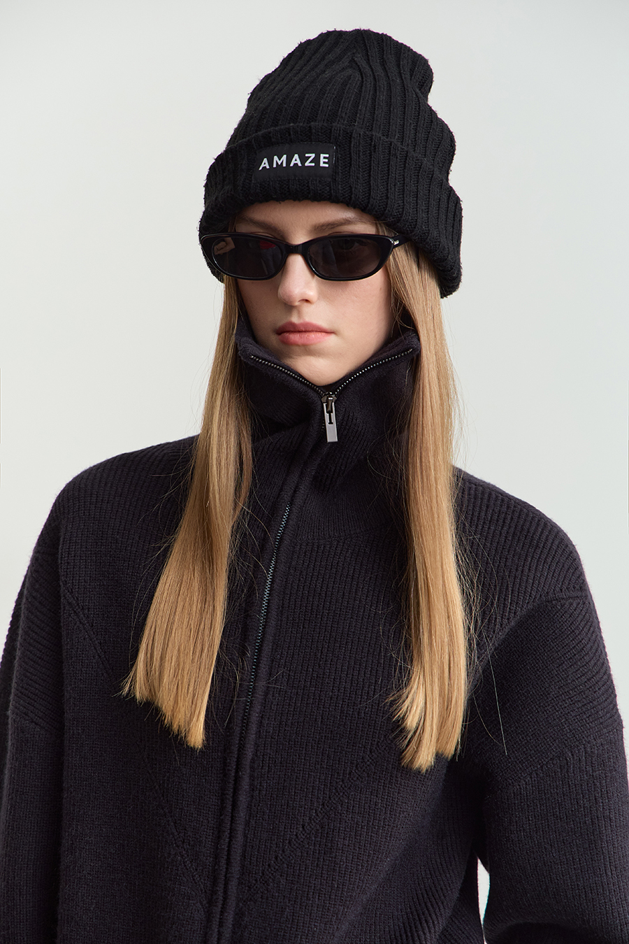 Lapel Zip-Up Knit Cardigan