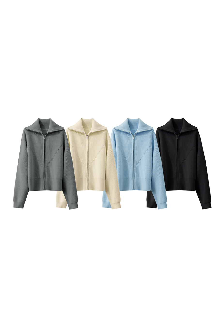 Lapel Zip-Up Knit Cardigan