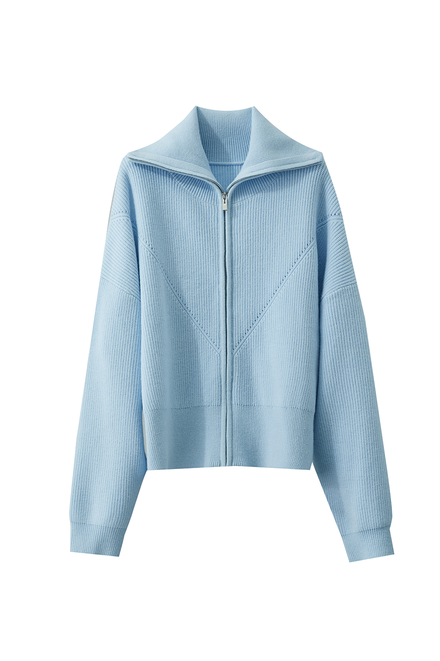 Lapel Zip-Up Knit Cardigan