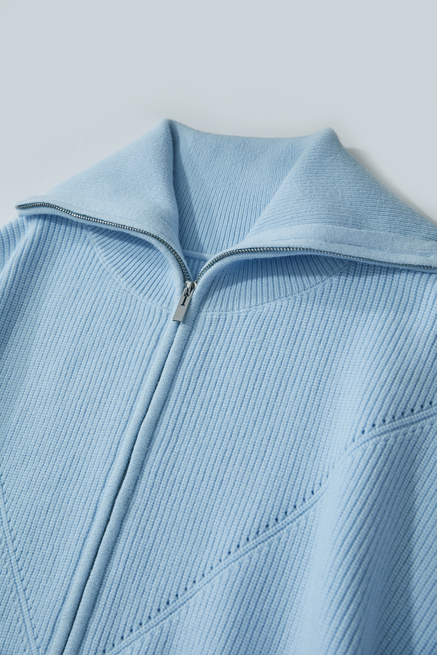 Lapel Zip-Up Knit Cardigan