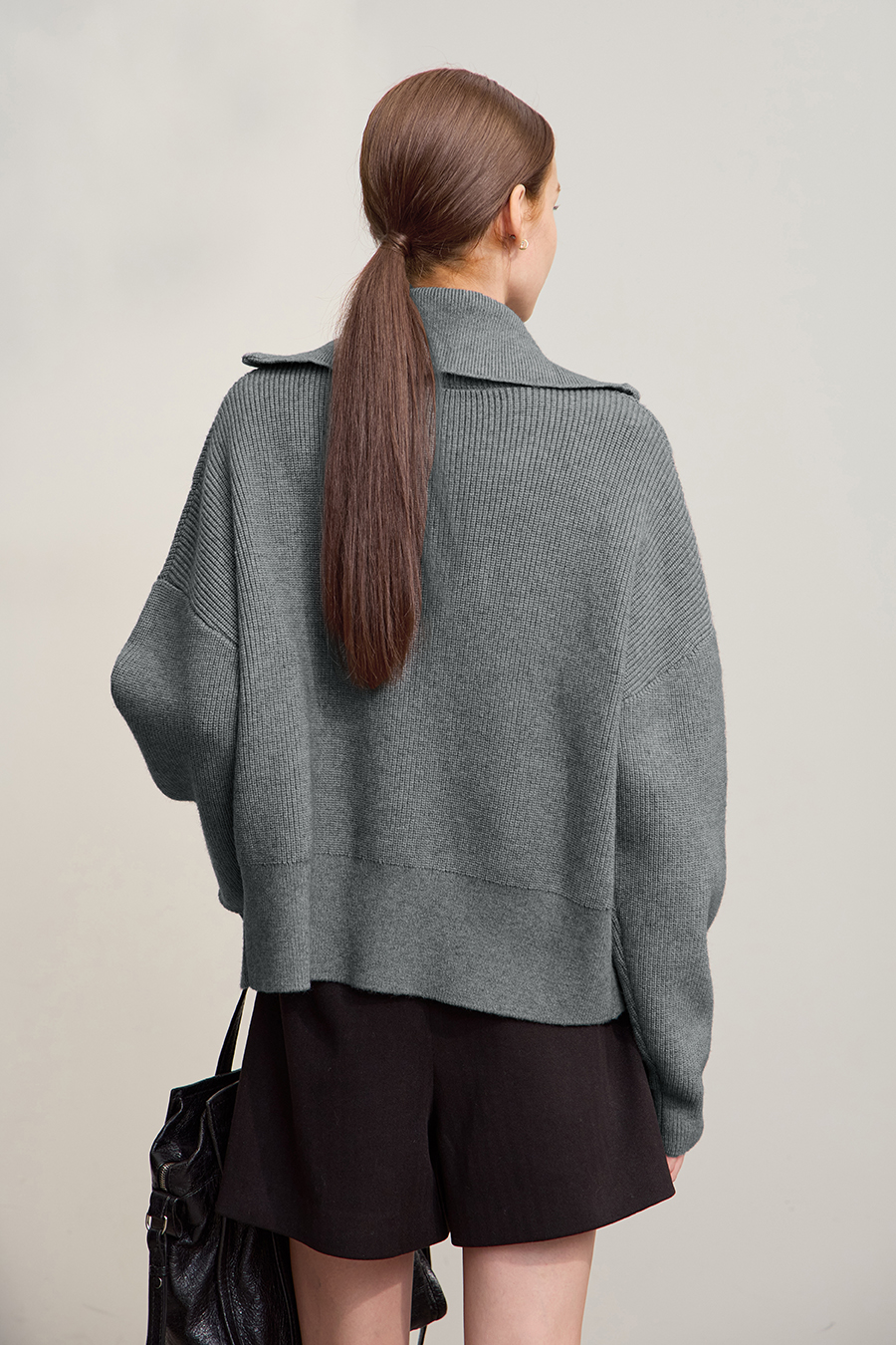 Lapel Zip-Up Knit Cardigan