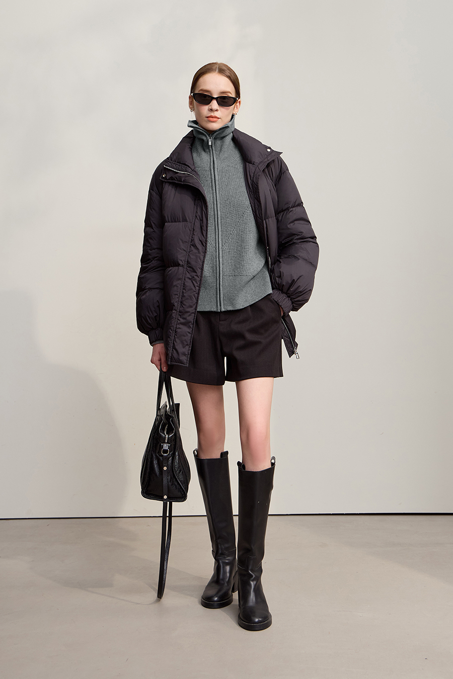 Lapel Zip-Up Knit Cardigan