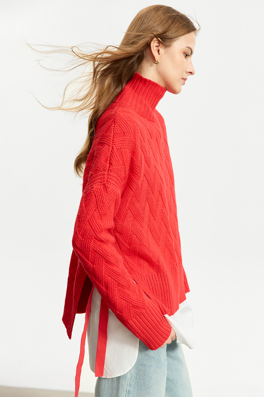 High Neck Cable Knit Loose Sweater|AMII-AMII.com