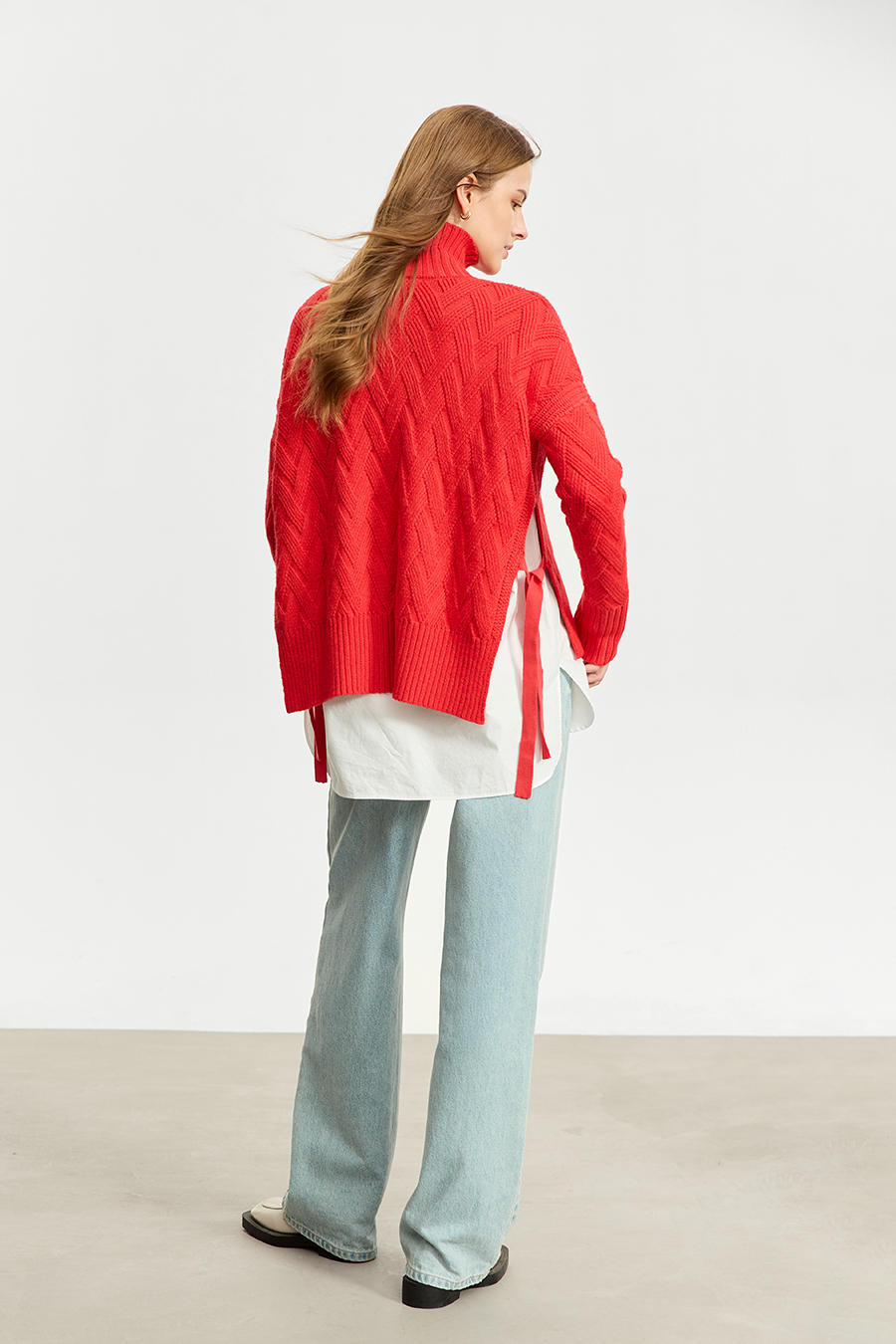 High Neck Cable Knit Loose Sweater|AMII-AMII.com