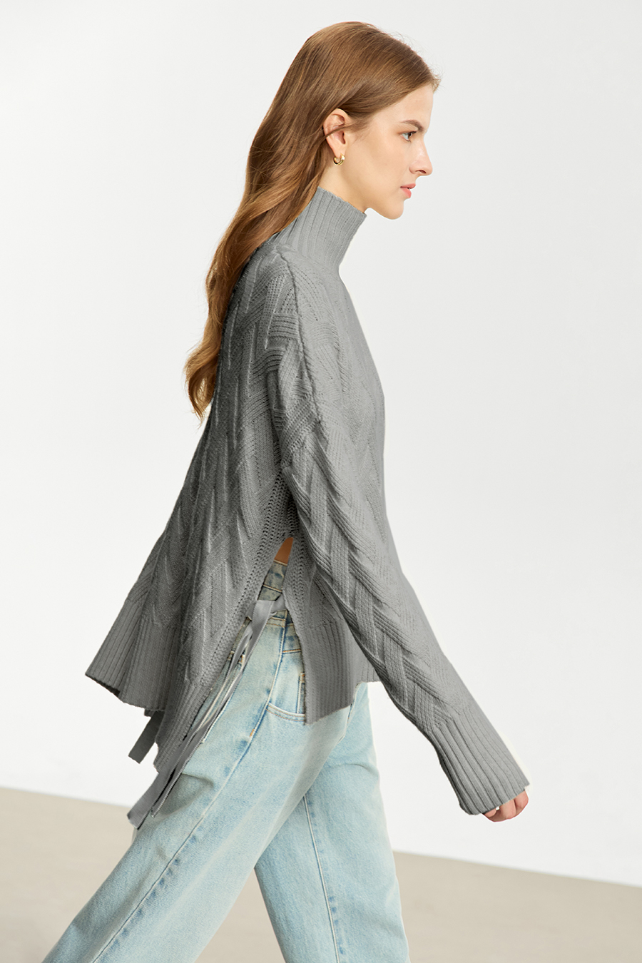 High Neck Cable Knit Loose Sweater|AMII-AMII.com