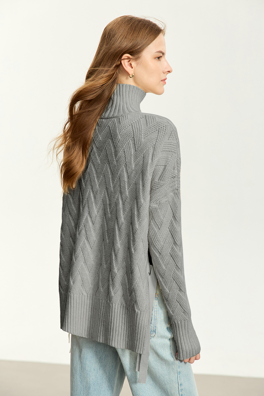 High Neck Cable Knit Loose Sweater|AMII-AMII.com