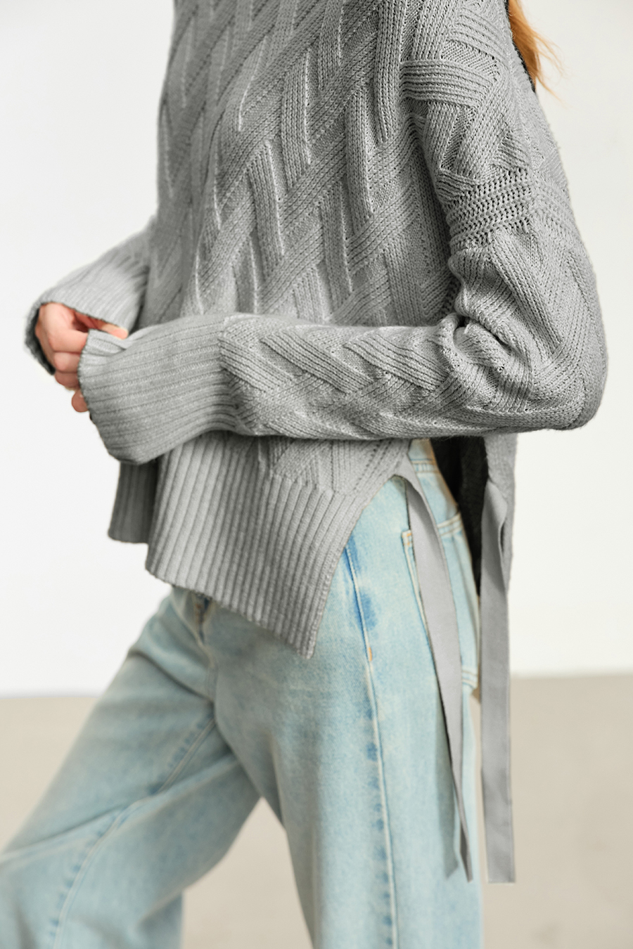 High Neck Cable Knit Loose Sweater|AMII-AMII.com