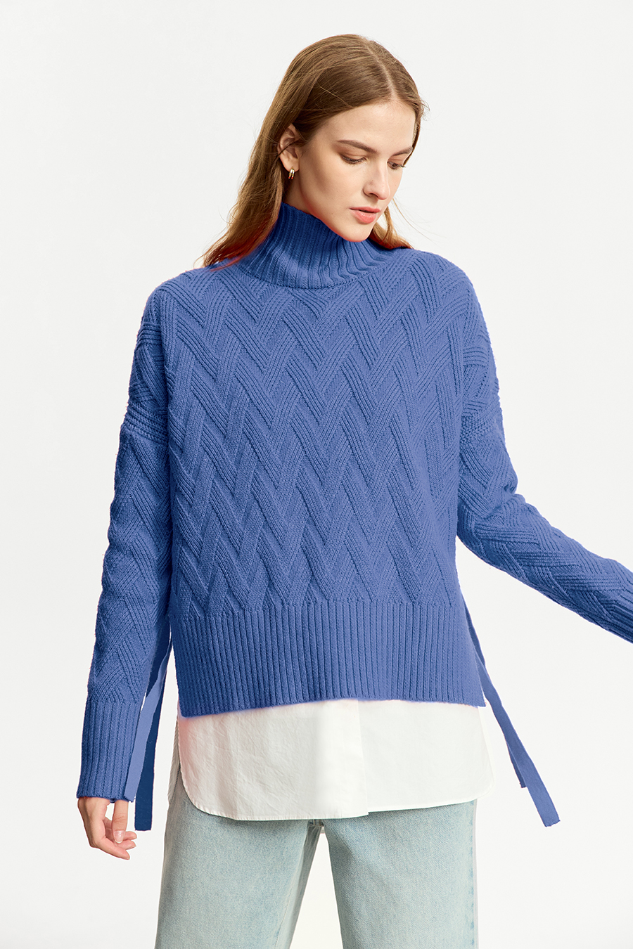 High Neck Cable Knit Loose Sweater|AMII-AMII.com