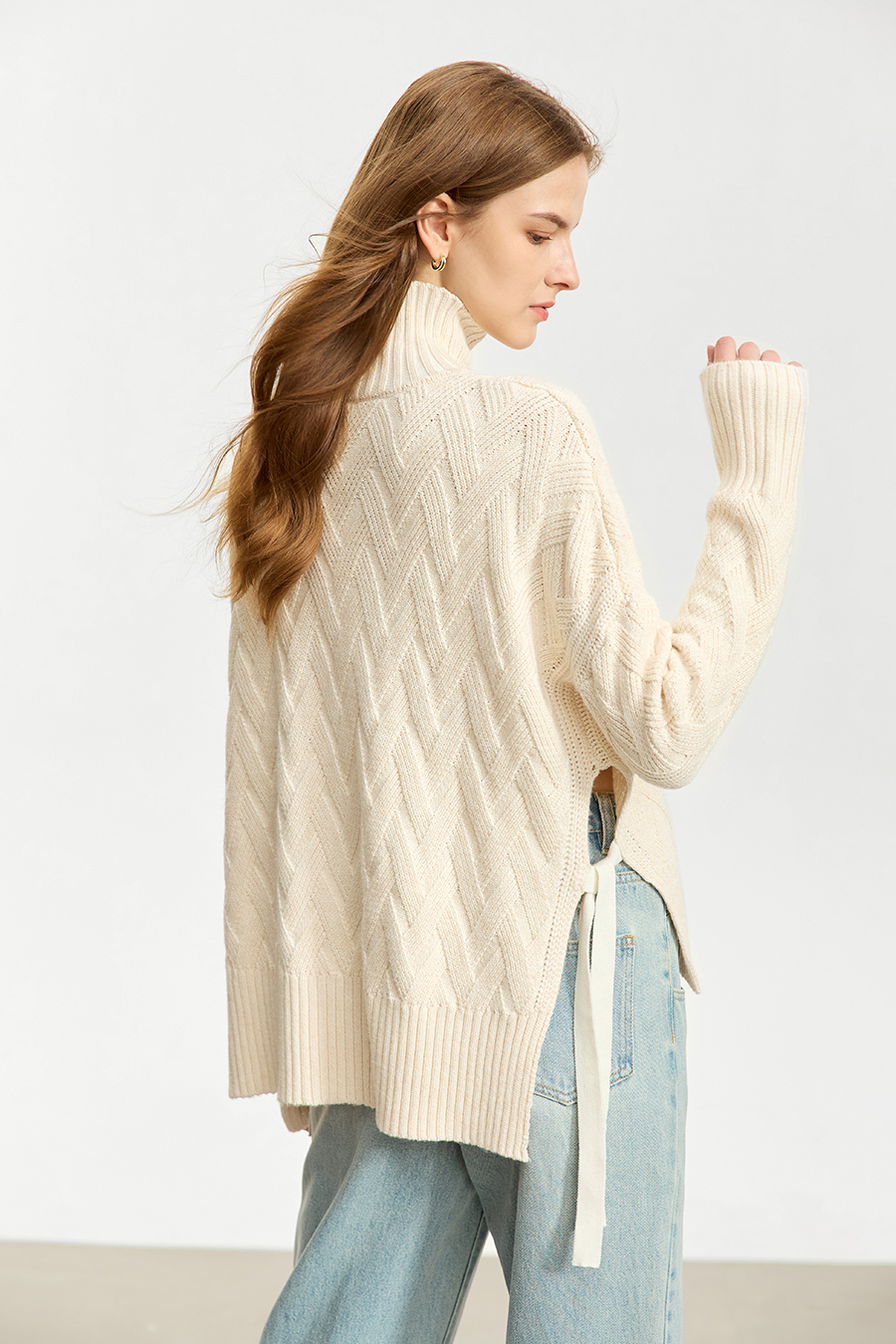 High Neck Cable Knit Loose Sweater|AMII-AMII.com