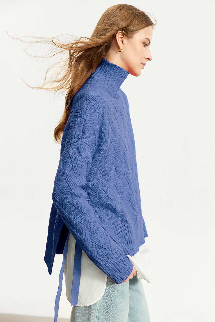 High Neck Cable Knit Loose Sweater|AMII-AMII.com