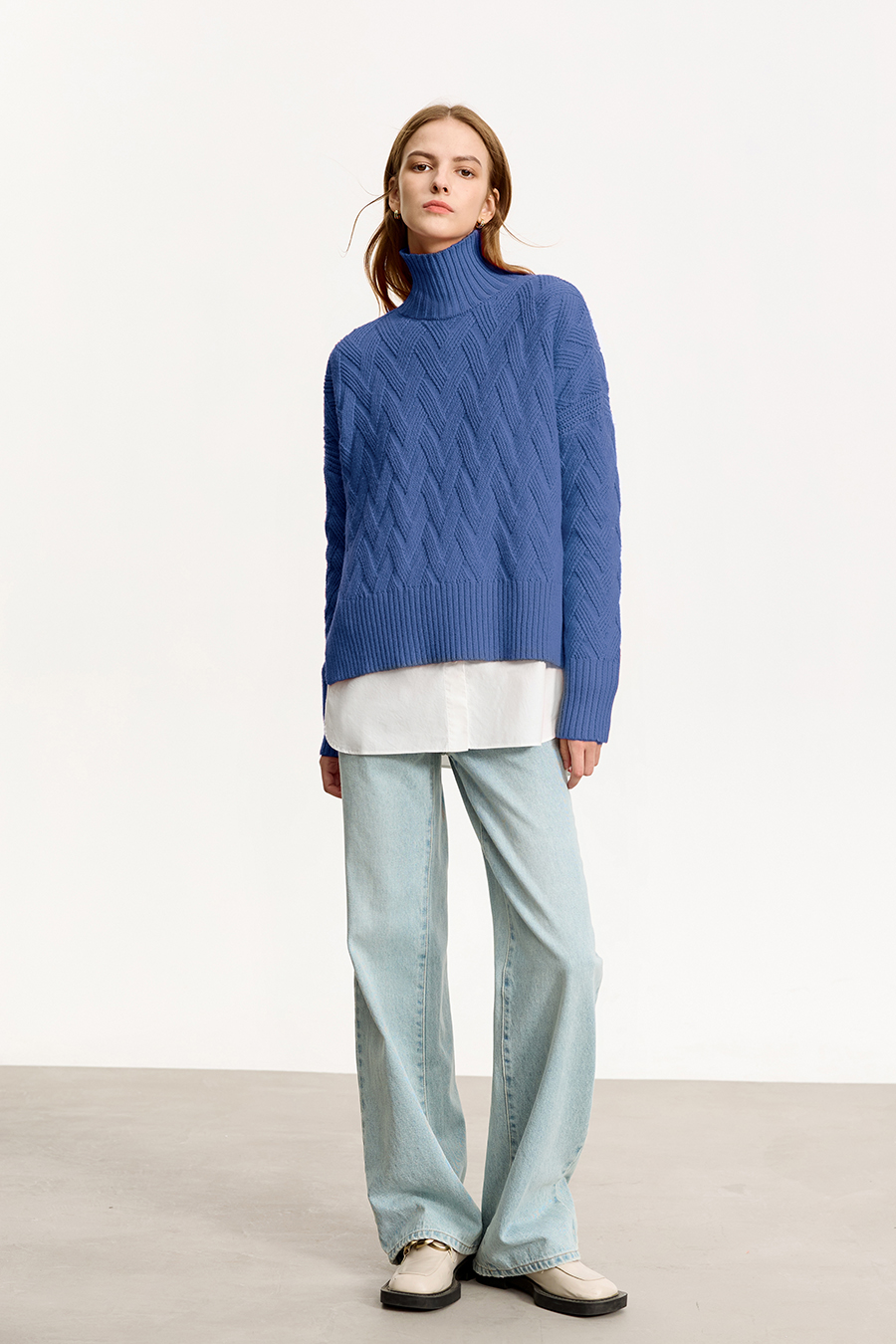 High Neck Cable Knit Loose Sweater|AMII-AMII.com