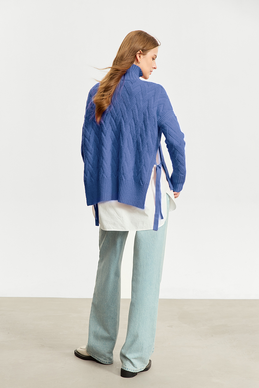 High Neck Cable Knit Loose Sweater|AMII-AMII.com