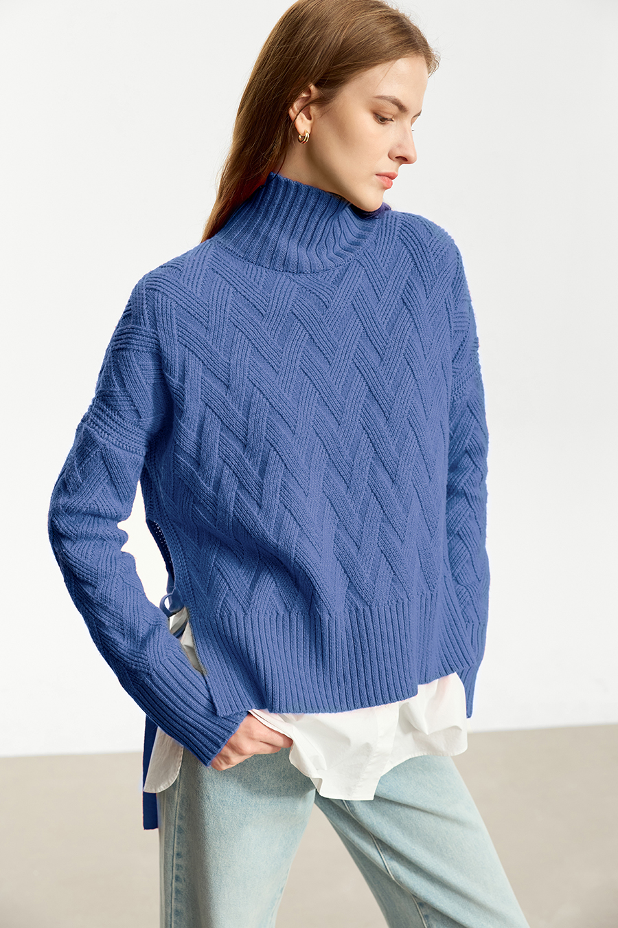 High Neck Cable Knit Loose Sweater|AMII-AMII.com