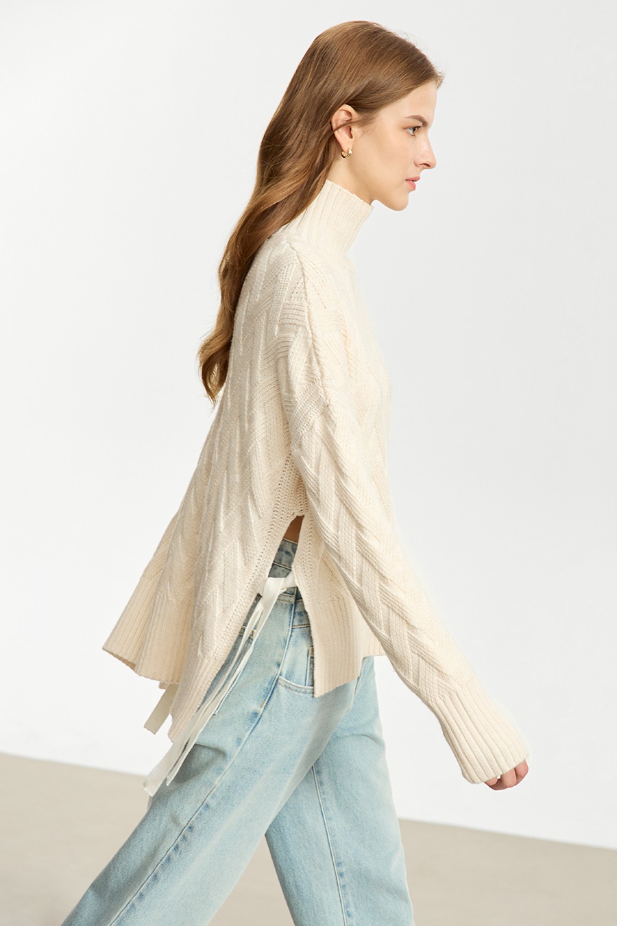High Neck Cable Knit Loose Sweater|AMII-AMII.com