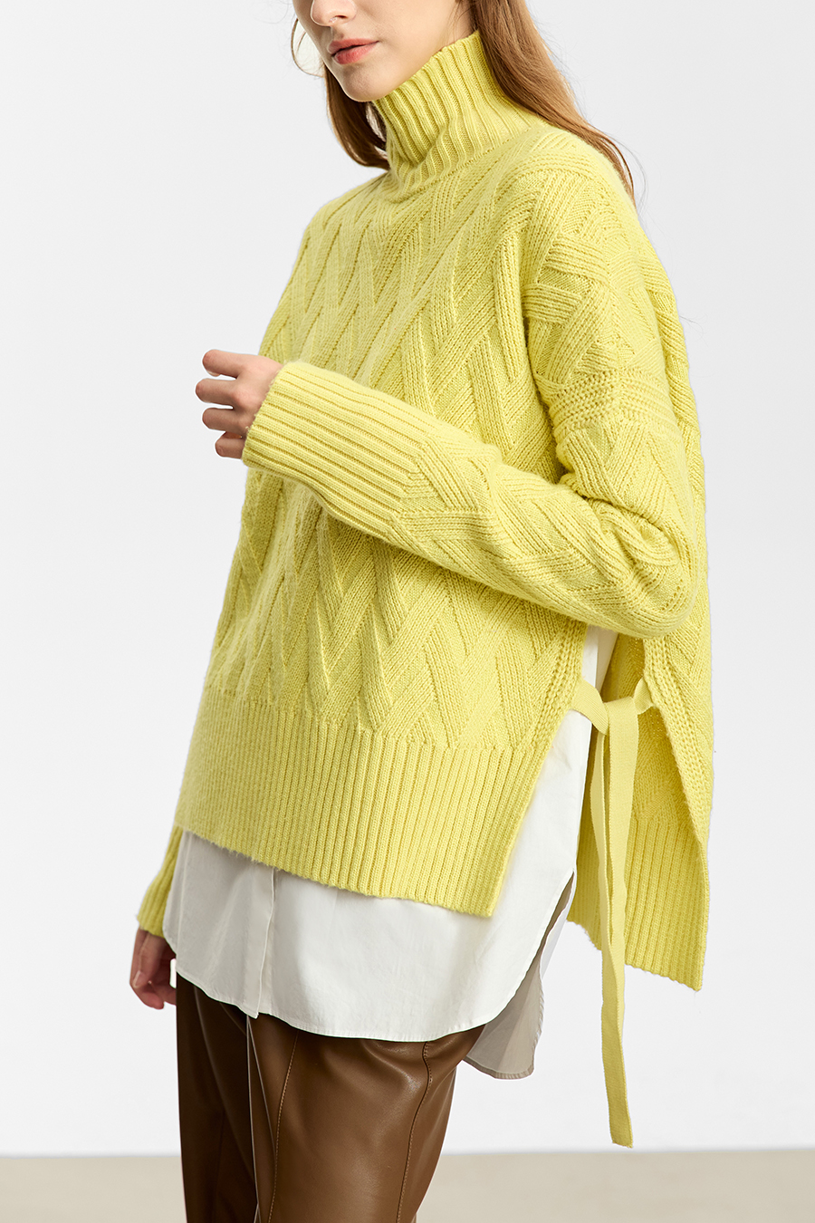 High Neck Cable Knit Loose Sweater|AMII-AMII.com