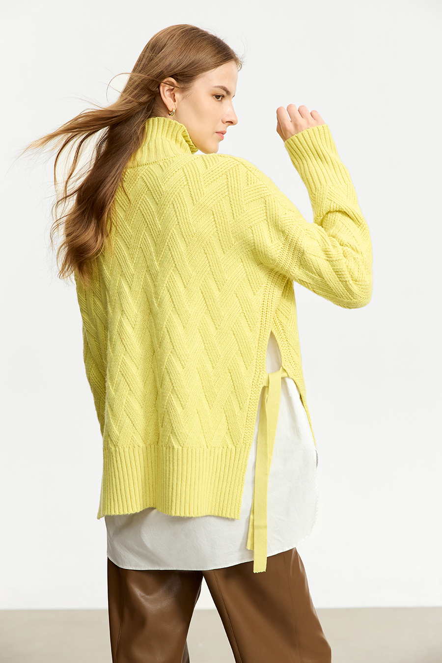 High Neck Cable Knit Loose Sweater|AMII-AMII.com