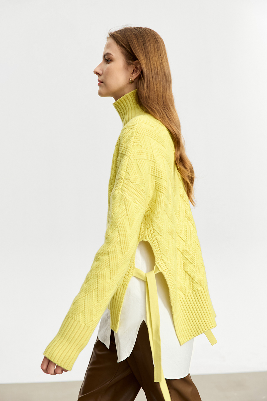 High Neck Cable Knit Loose Sweater|AMII-AMII.com