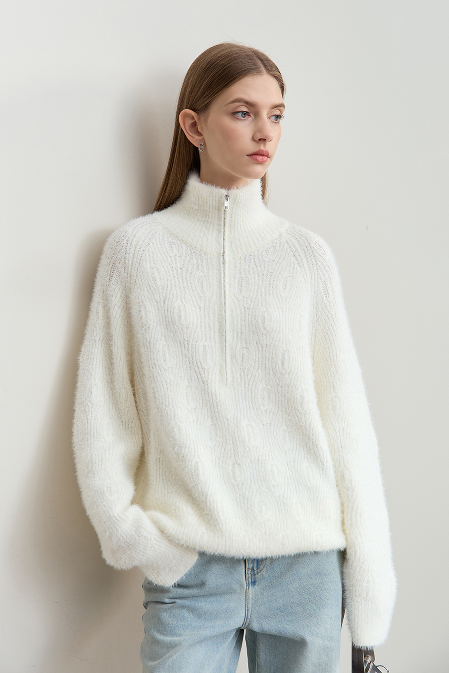 Faux Mink Pick - stitch Sweater|AMII