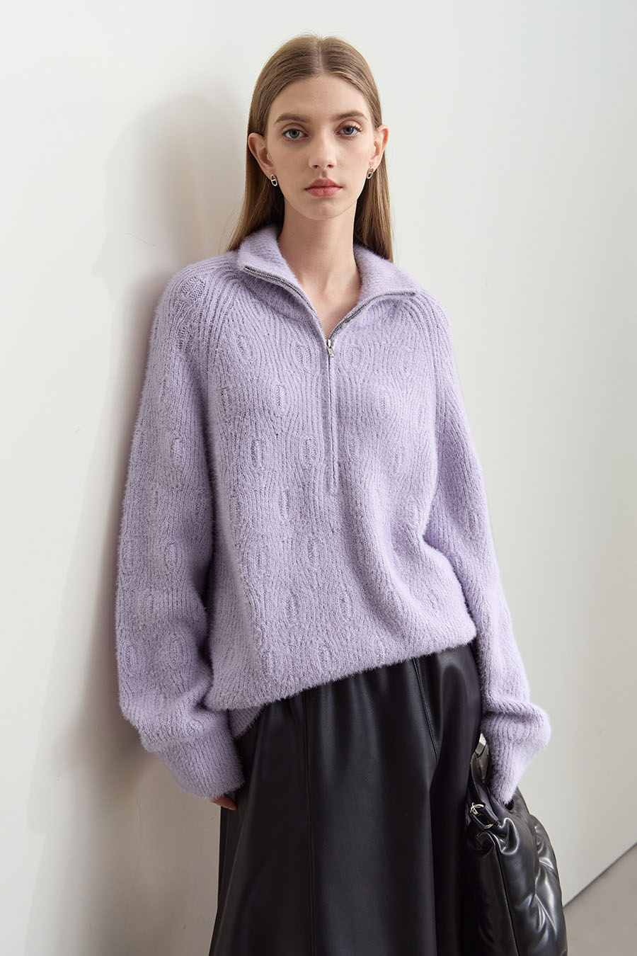 Faux Mink Pick - stitch Sweater|AMII-AMII.com