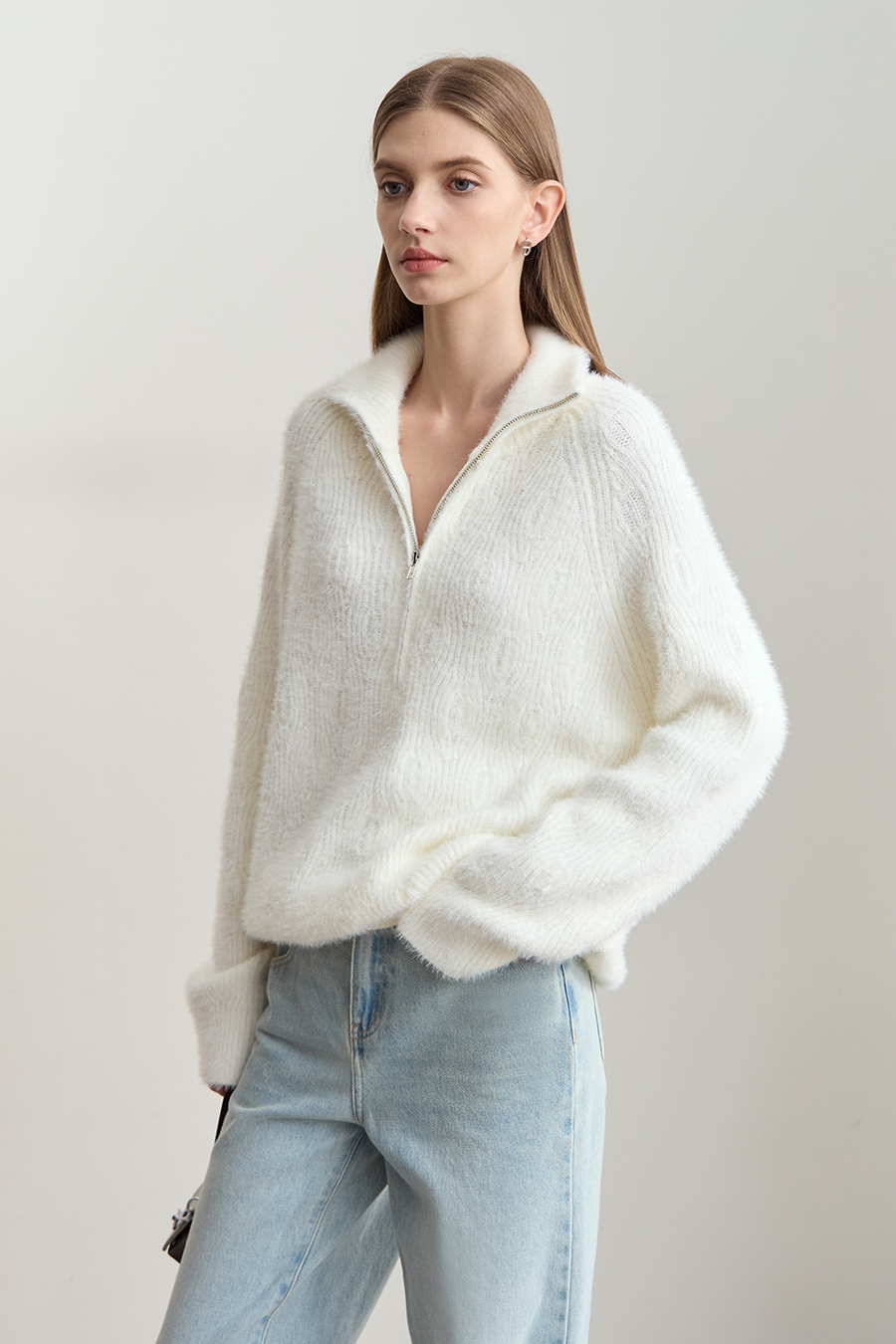 Faux Mink Pick - stitch Sweater|AMII