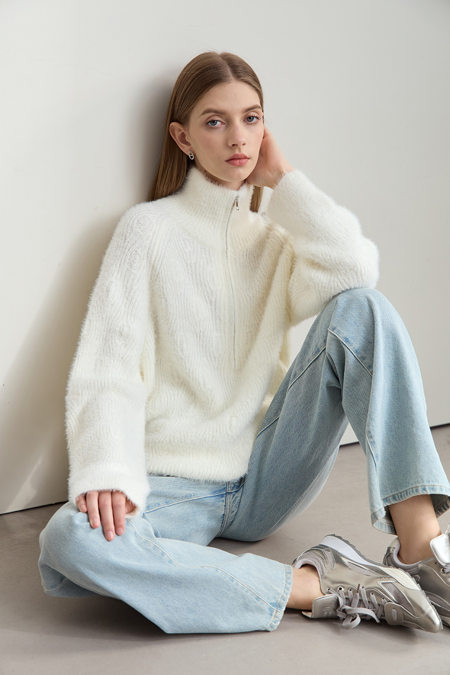 Faux Mink Pick - stitch Sweater|AMII-AMII.com
