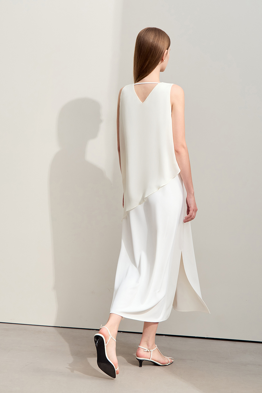 Contrast fabric spliced chiffon dress|AMII