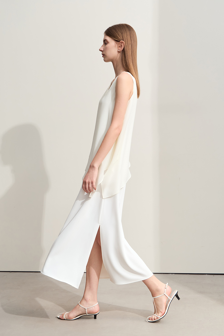 Contrast fabric spliced chiffon dress|AMII