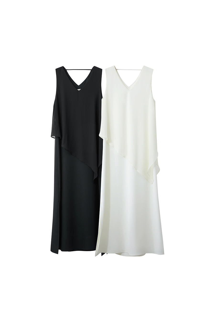 Contrast fabric spliced chiffon dress|AMII