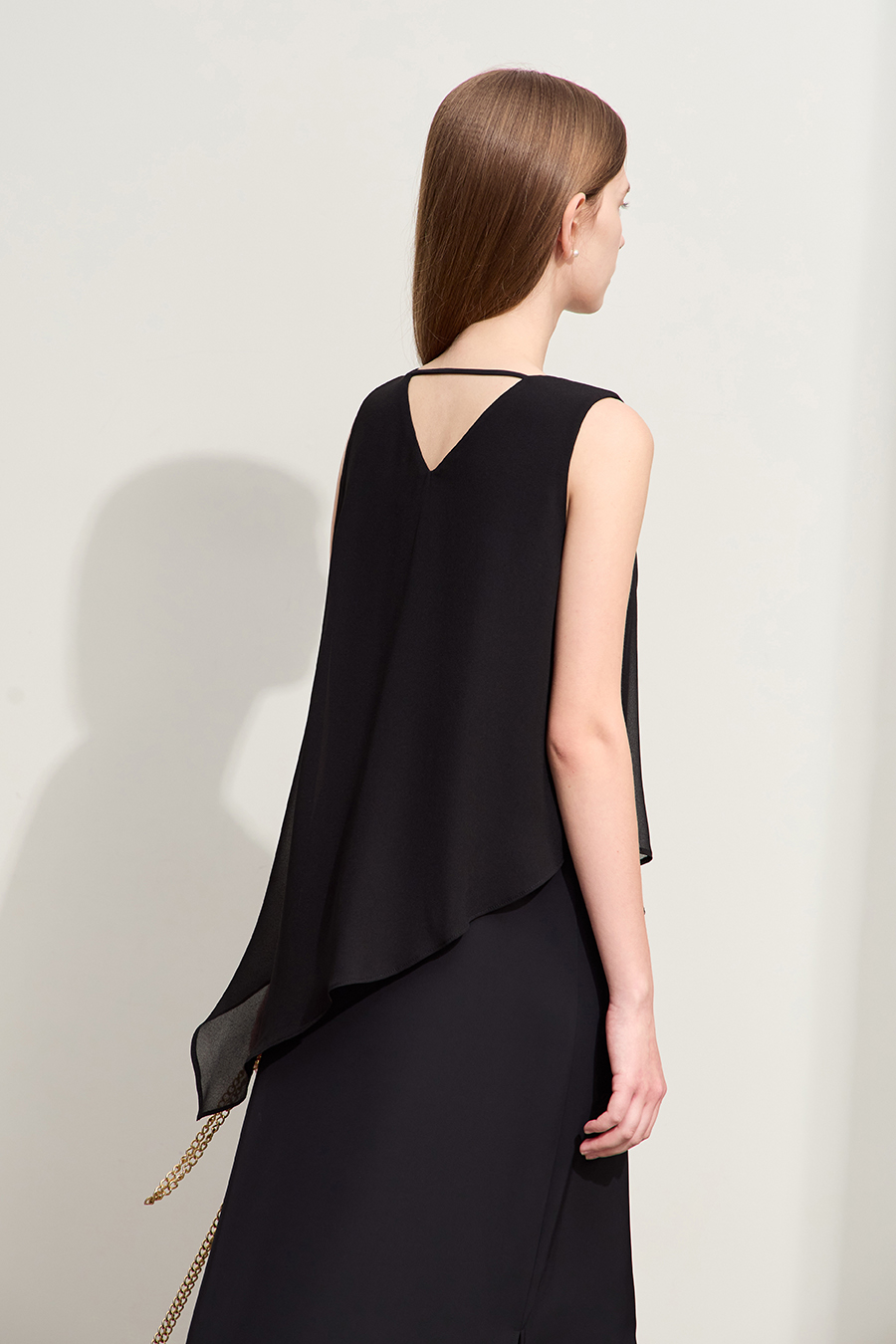 Contrast fabric spliced chiffon dress|AMII