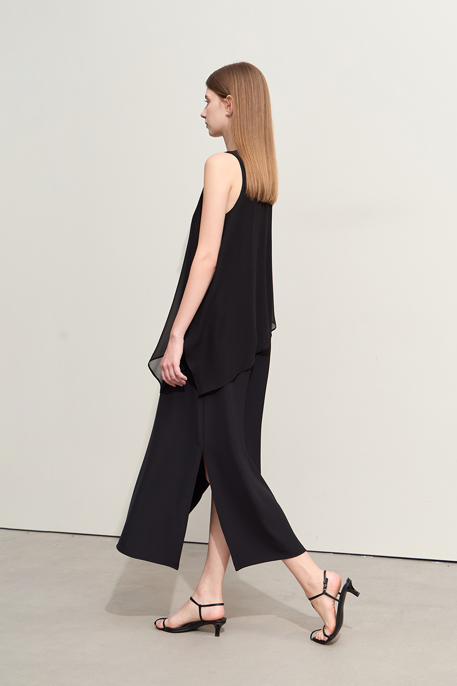 Contrast fabric spliced chiffon dress|AMII