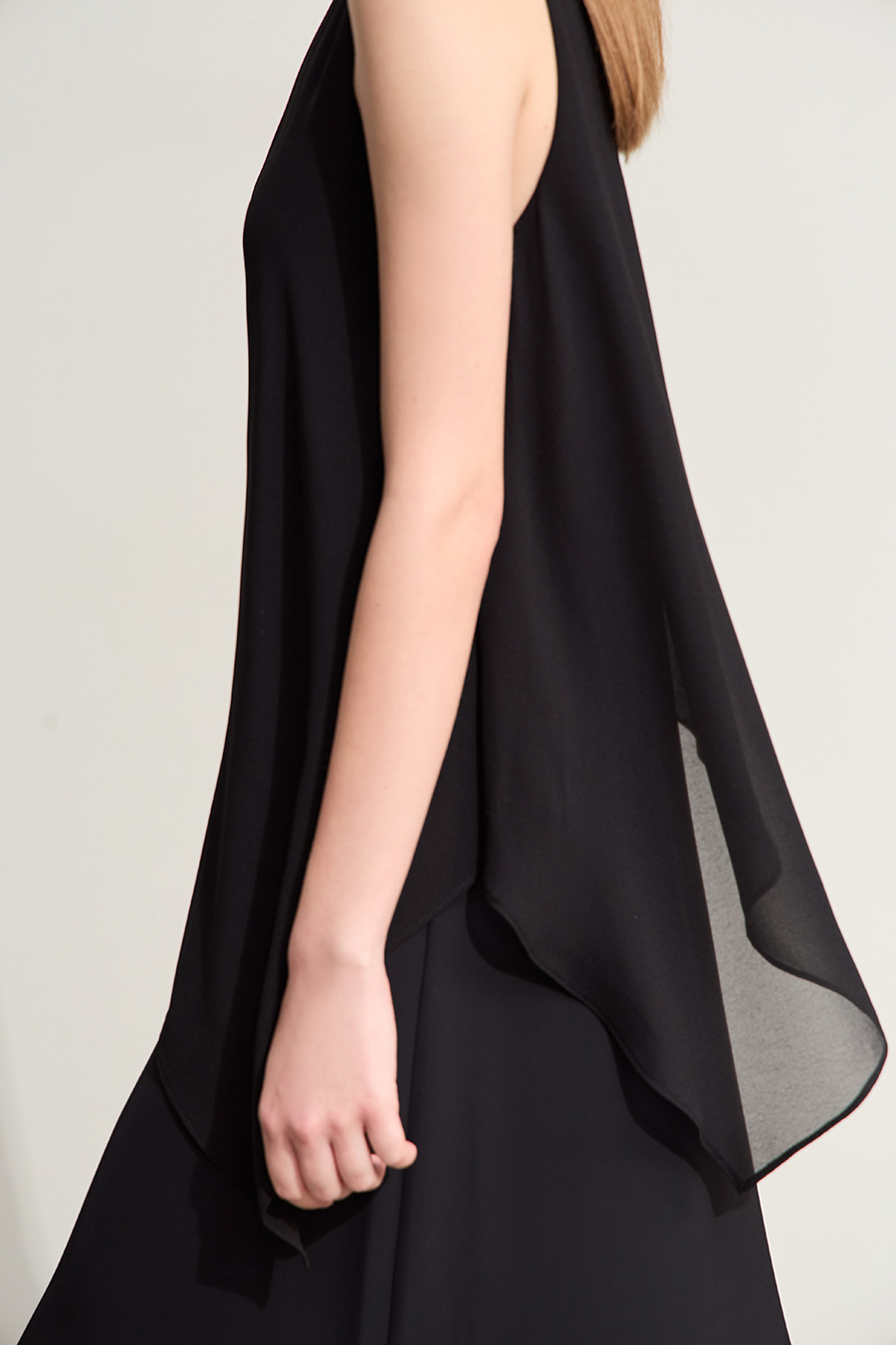 Contrast fabric spliced chiffon dress|AMII