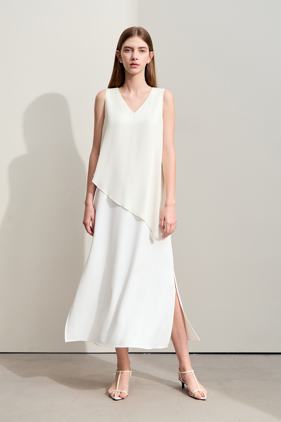 Contrast fabric spliced chiffon dress|AMII
