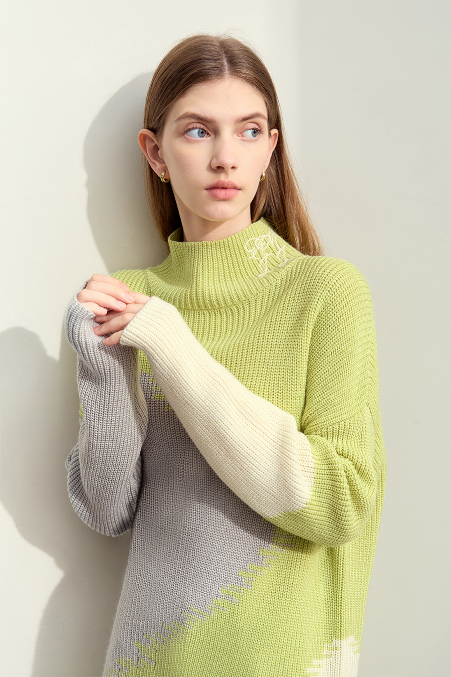 Color Block Patchwork Embroidered Sweater|AMII-AMII.com