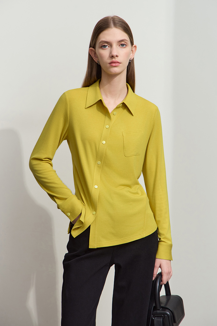 Asymmetric Placket Slim Fit Shirt|AMII-AMII.com