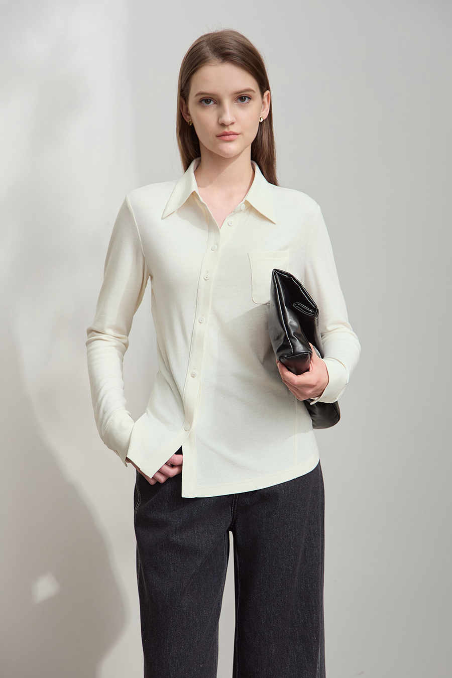 Asymmetric Placket Slim Fit Shirt|AMII-AMII.com