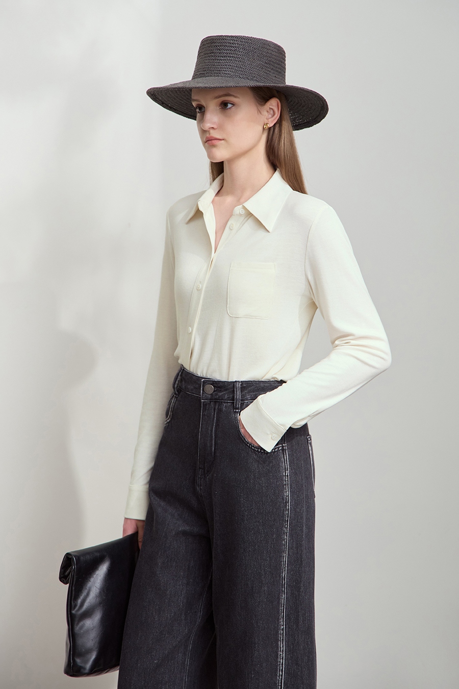 Asymmetric Placket Slim Fit Shirt|AMII-AMII.com