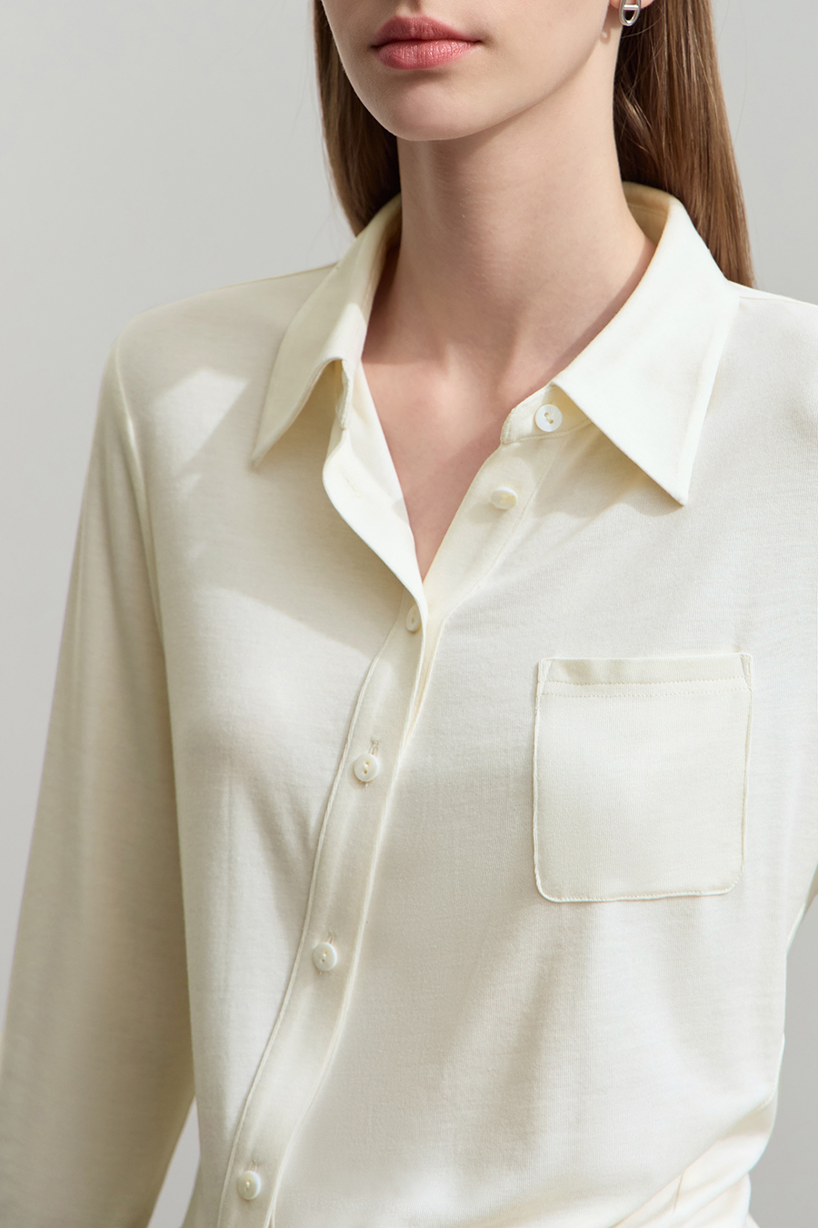 Asymmetric Placket Slim Fit Shirt|AMII-AMII.com