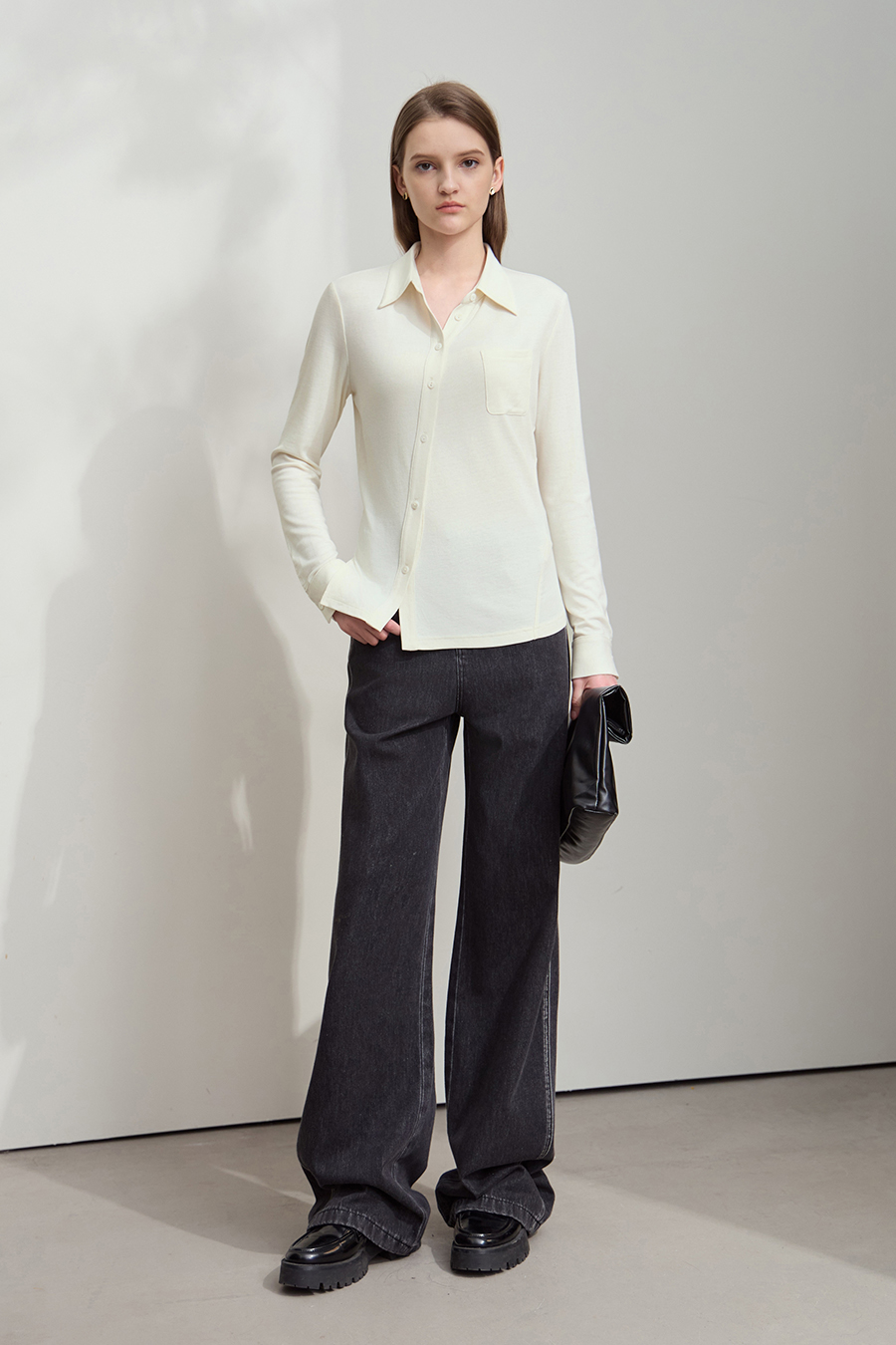 Asymmetric Placket Slim Fit Shirt|AMII-AMII.com