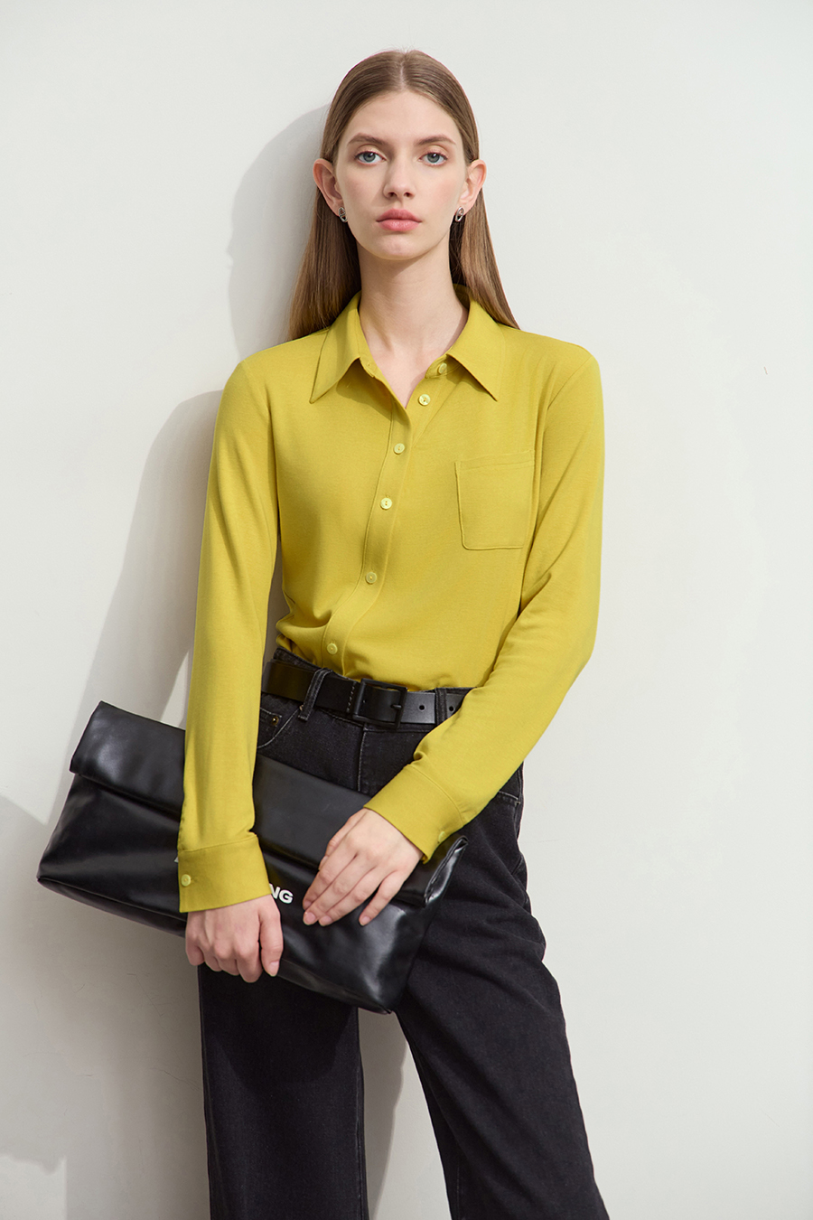 Asymmetric Placket Slim Fit Shirt|AMII-AMII.com