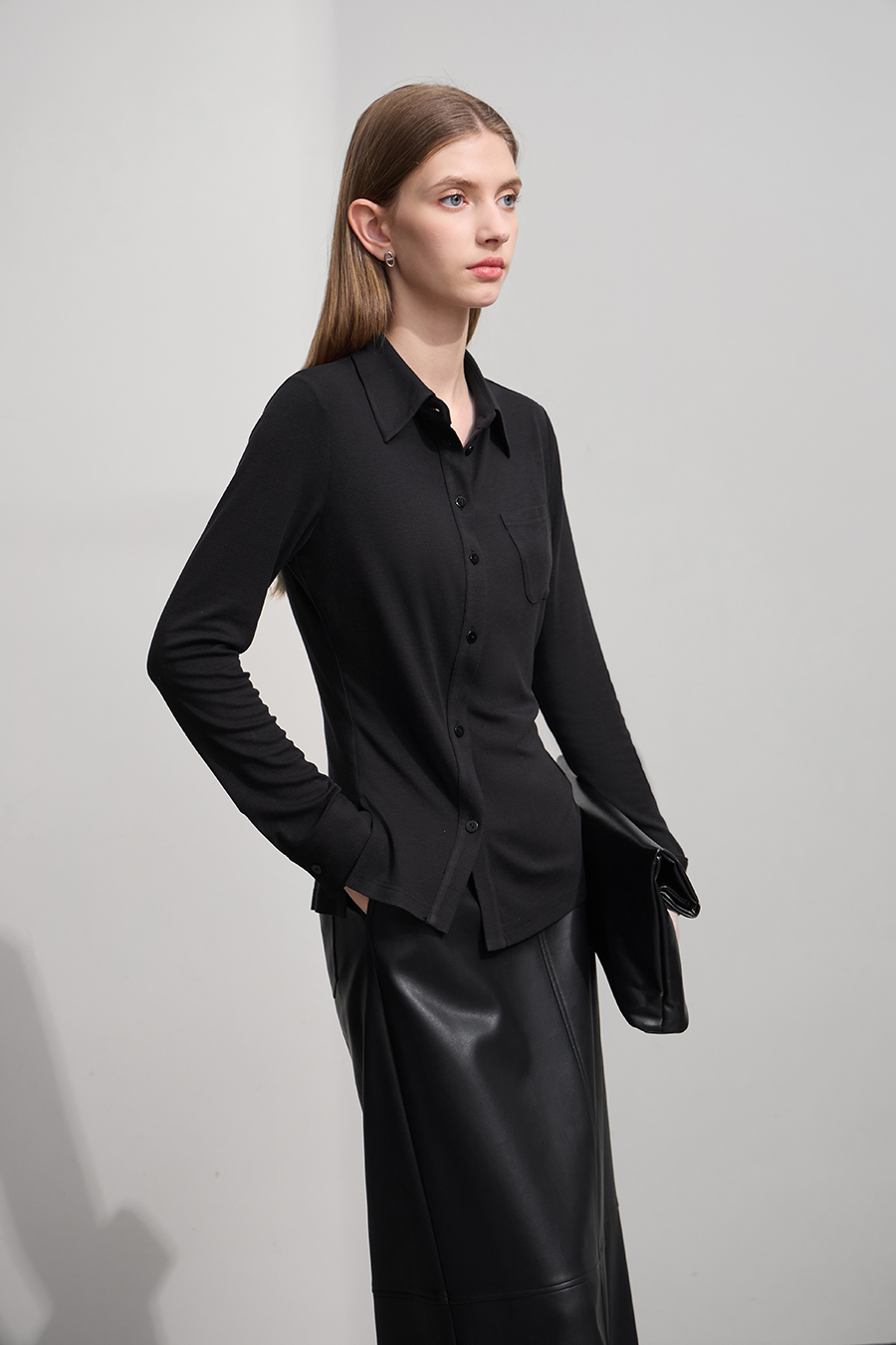 Asymmetric Placket Slim Fit Shirt|AMII-AMII.com