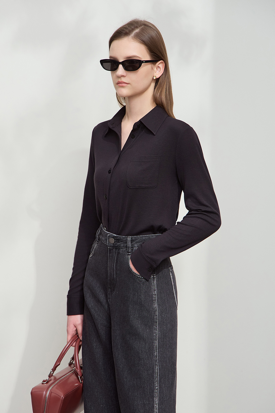 Asymmetric Placket Slim Fit Shirt|AMII-AMII.com