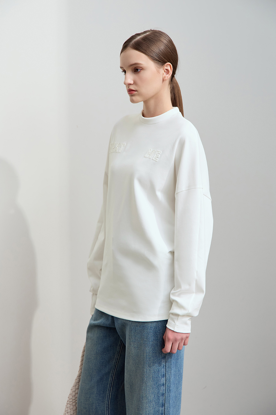 Letter embroidered cotton-spandex sweatshirt|AMII