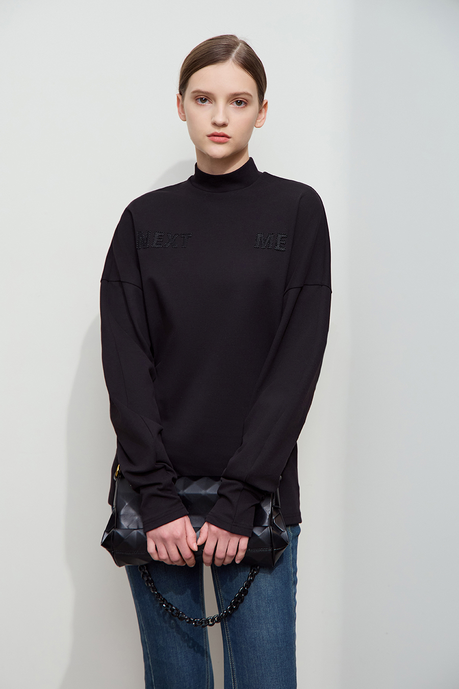 Letter embroidered cotton-spandex sweatshirt|AMII