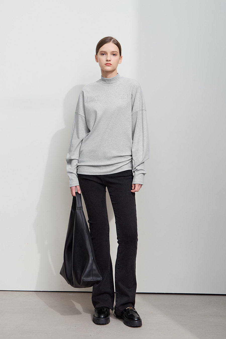Letter embroidered cotton-spandex sweatshirt|AMII